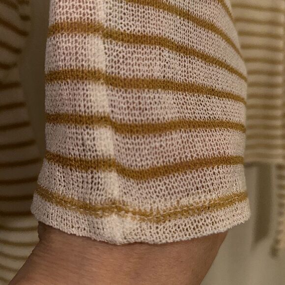 anko 10 Ivory Tan Lightweight Knit Striped Long Sleeve Cropped Sweater - Picture 6 of 10